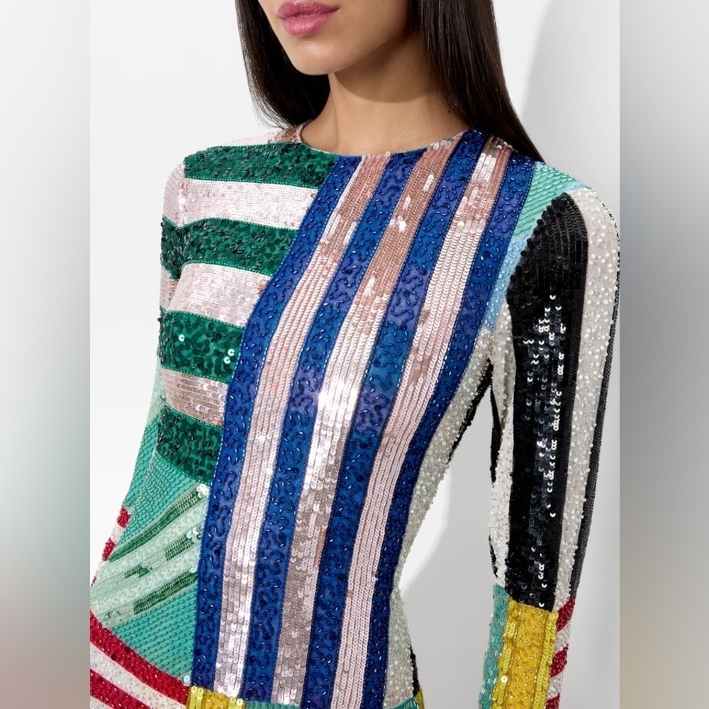 Alice and Olivia Delora embellished mini dress in sorbet striped - Picture 3 of 10